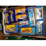 One tray containing 10 boxed Corgi and Matchbox Police vehicles, to include 2 Range Rovers.