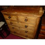 A mid-Victorian flame mahogany round cornered chest of two short over three long graduated