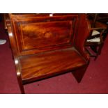 A mahogany and inlaid two-seater bench settle, width 86cm