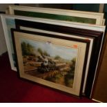 Assorted pictures and prints to include railway and maritime interest