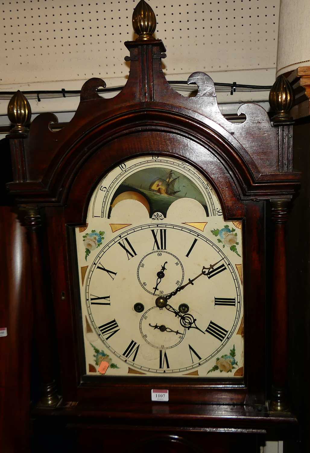 An early 19th century mahogany and flame mahogany longcase clock, having arched painted moonphase - Image 2 of 4