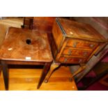 A 19th century mahogany workman's stool, w.41.5cm; together with an early 20th century figured