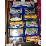 One tray containing 11 boxed Corgi Police vehicles. includes Police Land Rover and Horsebox.