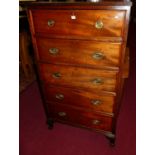 A 19th century mahogany chest of five long drawers, raised on squat cabriole supports, w.