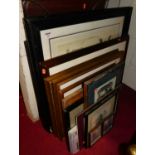 Assorted pictures and prints to include advertising wares, wall mirror etc