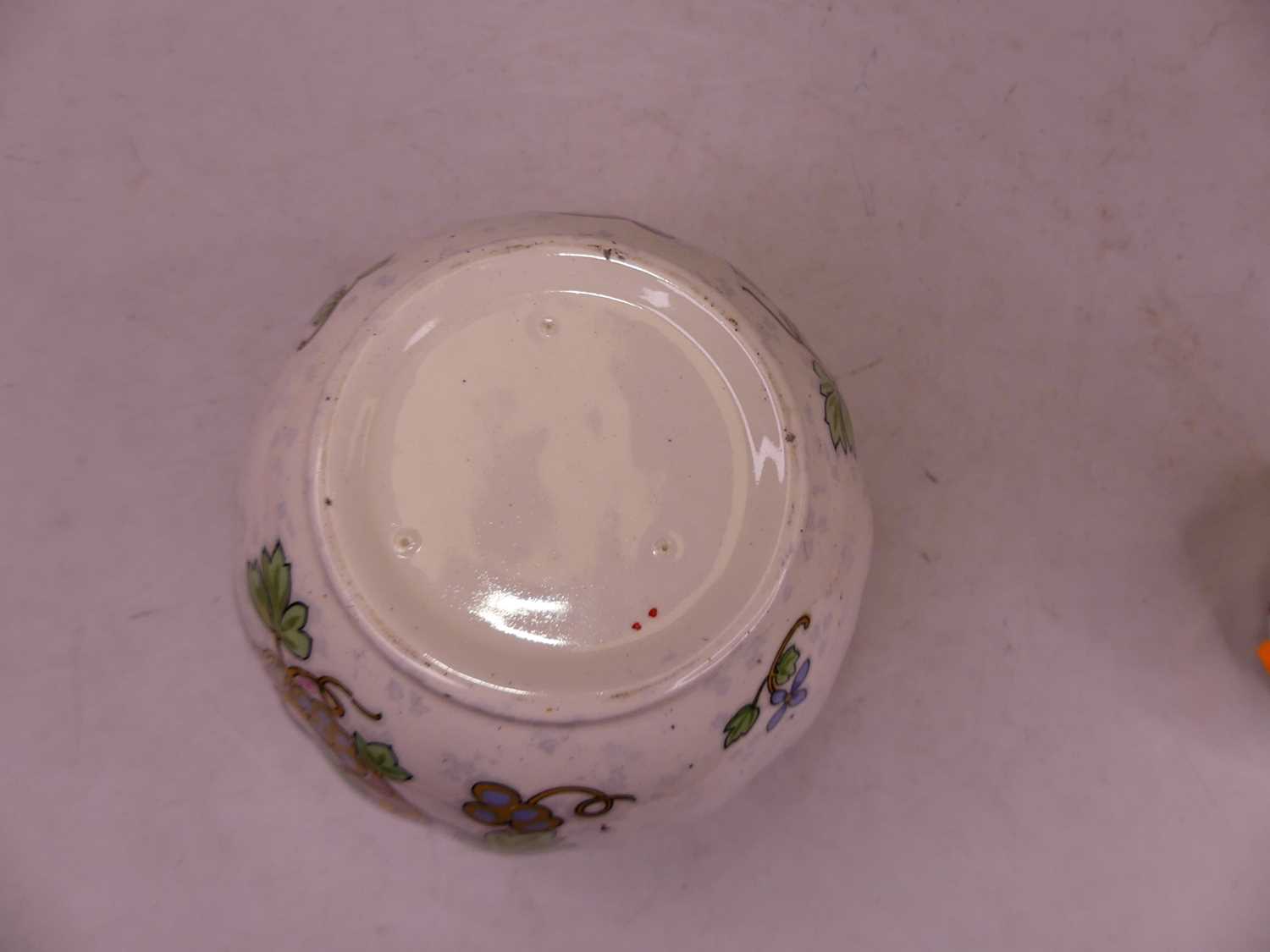 A 20th century porcelain biscuit barrel, h.17cm; together with a Royal Adderley floral encrusted - Image 3 of 3