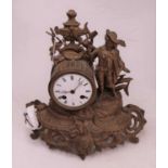 A 19th century gilt metal figural eight-day mantel clock, the enamelled dial showing Roman numerals,