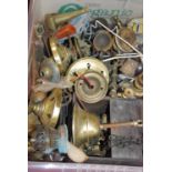 A collection of miscellaneous items, to include lamp parts, hand-bell etc