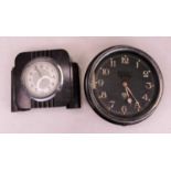 A 1930s bakelite mantel clock, h.13cm; together with a Smiths LPTB 719 bakelite cased wall clock,