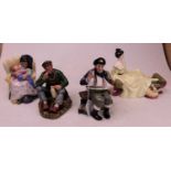 A Royal Doulton porcelain figure, 'The Wayfarer', h.14cm; together with three others (4)Condition