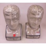 A pair of reproduction pottery phrenology heads, h.28cm