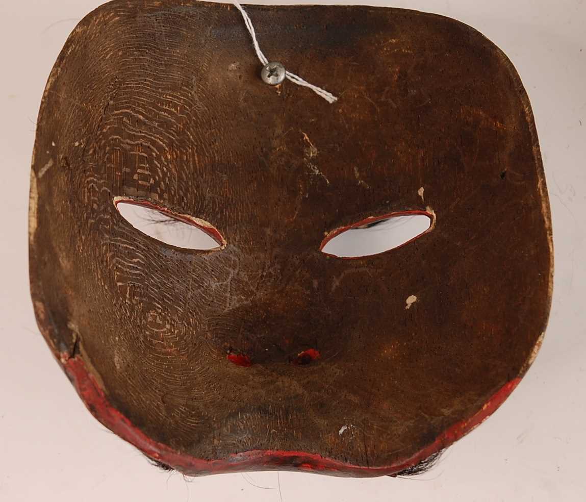 * A dance mask polychrome painted and with natural hair to the upper lip and eyebrows, 16 x 15cm, - Image 3 of 5