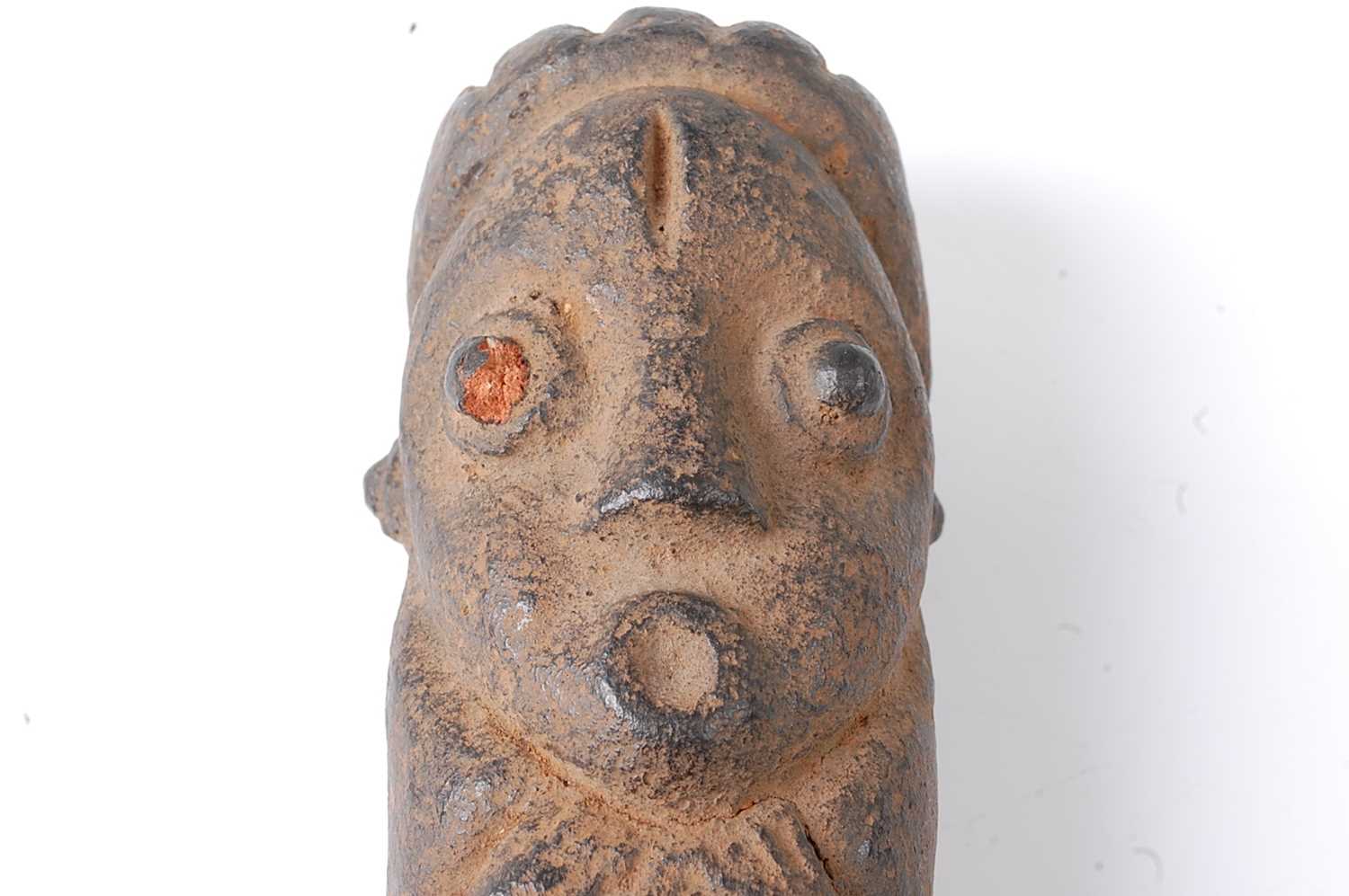 * A terracotta ceremonial funeral rites figure of tapering form, the face with open mouth and with - Image 2 of 4