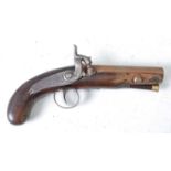 * A 19th century Continental percussion pistol, having a 13cm barrel, unsigned engraved lock plate