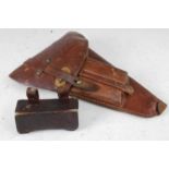 * A U.S. Indian Wars Mckeever brown leather cartridge pouch, embossed US to the cover and