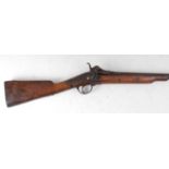 * A 19th century Rook? rifle, having an 82cm barrel with unmarked Snider type action and plain