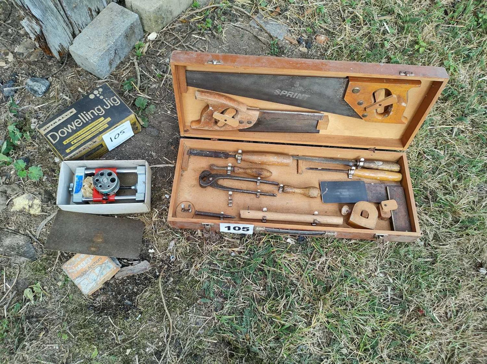 Wooden Box of Woodworking Tools and Dowling Jig