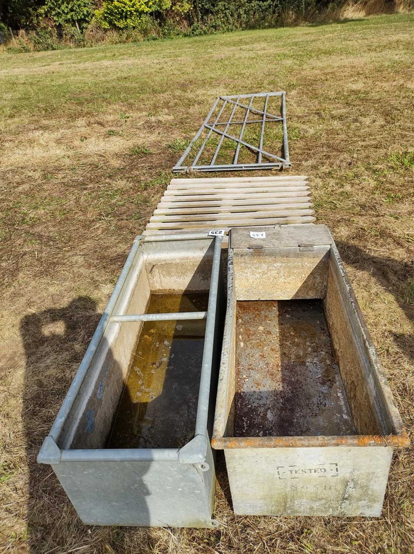 2 x Galvanised Water Troughs with Wooden Gate and Galvanised Gate