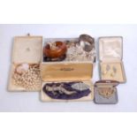 A collection of miscellaneous costume and other jewellery, to include a shell carved cameo brooch