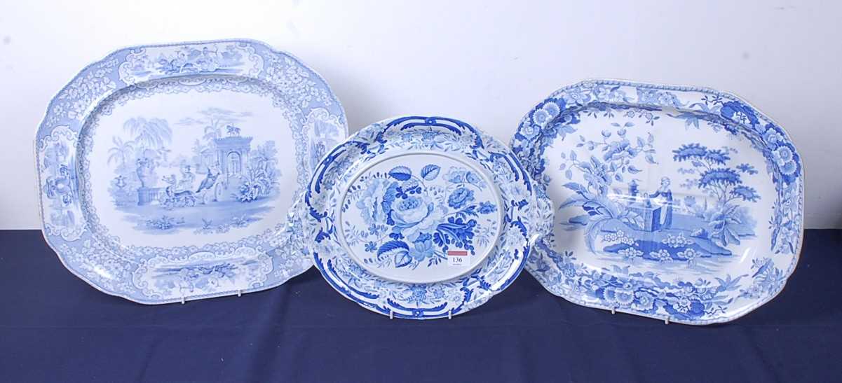 A Victorian blue and white printed meat plate by J&MP Bell & Co of Glasgow, decorated with an