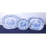 A Victorian blue and white printed meat plate by J&MP Bell & Co of Glasgow, decorated with an