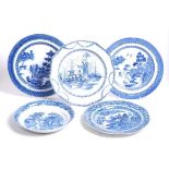 An 18th century blue and white pearlware plate, decorated in cobalt blue with a Chinese figure