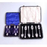 A cased set of six mid-20th century silver teaspoons, with matching sugar tongs; together with a