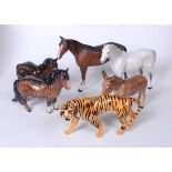 A collection of Beswick animals, to include various horses, tiger, donkey etc (all with damage)