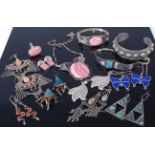 Assorted modern silver and white metal costume jewellery to include cuff bangles, ear pendants, etc