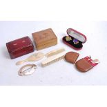 A small collection of miscellaneous items, to include a miniature ivory mounted comb, brush and