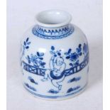 A Chinese export blue and white vase, of bell shape, underglaze decorated with various figures