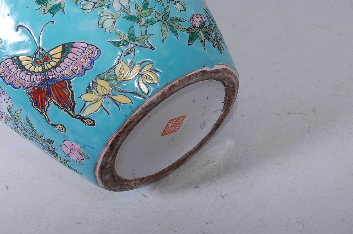 A Chinese export Meiping vase, on a turquoise ground enamel decorated with butterflies and - Image 3 of 6