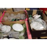 Three boxes of mixed effects to include; sundry cut crystal glasswares, tableware china, pair of