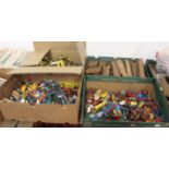 Four boxes of various play worn diecast to include Dinky Toys, Corgi Toys, Matchbox, and other