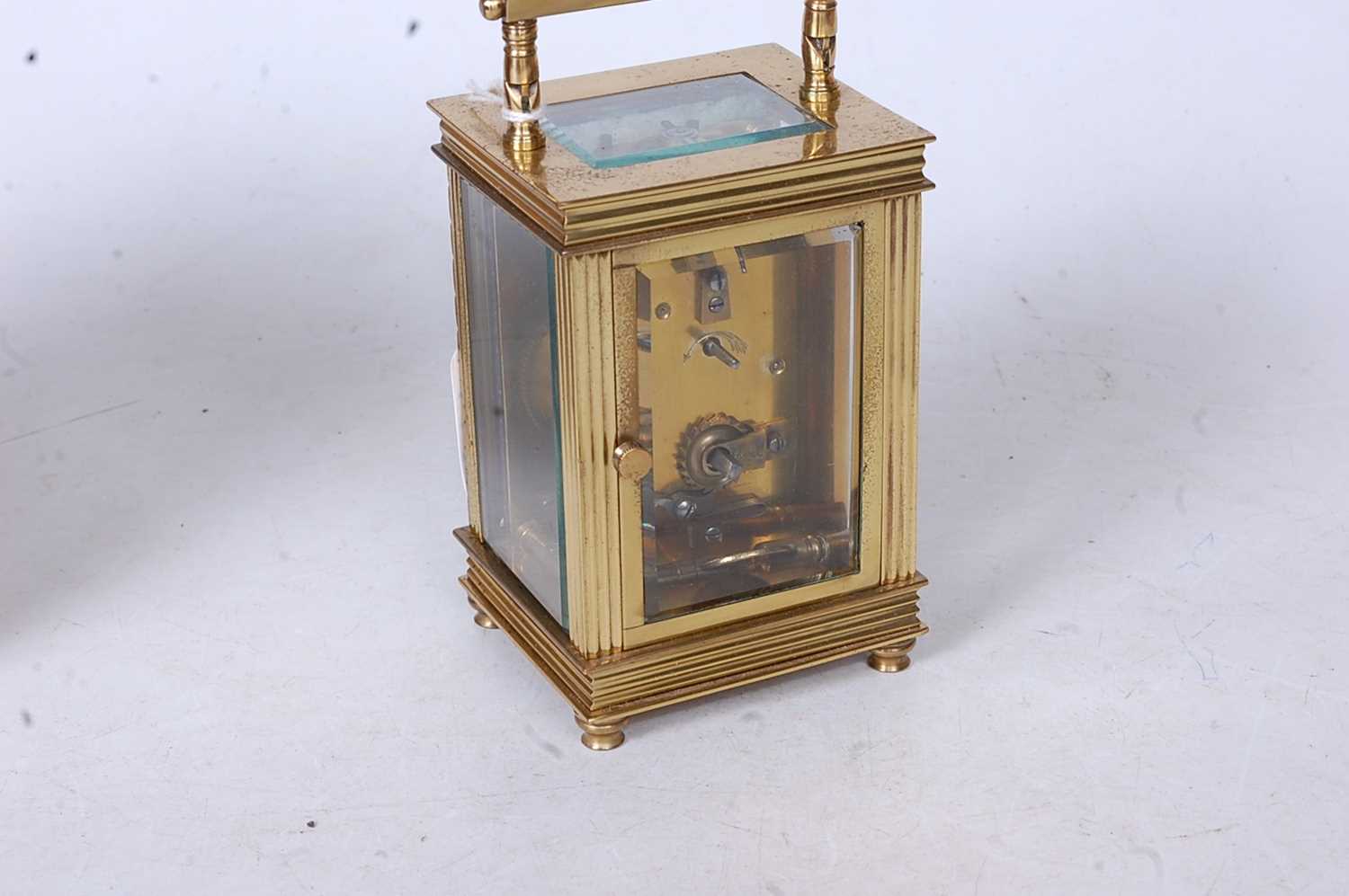 An early 20th century French lacquered brass cased carriage clock, with single train movement and - Image 2 of 4