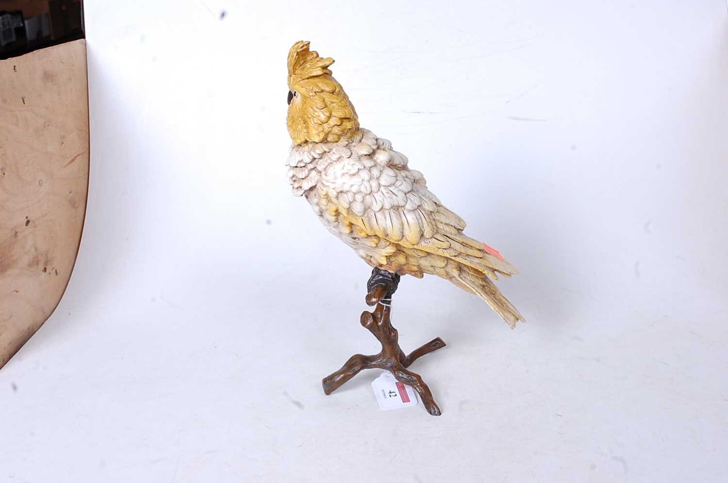 A modern cold-painted bronze model of a parakeet perched on a branch, h.30cm - Image 2 of 3