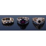 A 9ct gold sapphire and diamond point set dress ring size L, together with one other 9ct gold