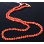 A beaded coral single string necklace, 9.8g, 40cmCondition report: Each bead good condition.Small