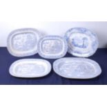 A J&MP Bell & Co of Glasgow set of three meat plates, in the Willow pattern; together with one other