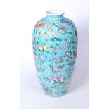 A Chinese export Meiping vase, on a turquoise ground enamel decorated with butterflies and