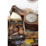 Three Victorian wheel barometers (all incomplete); together with boxes of barometer spares to