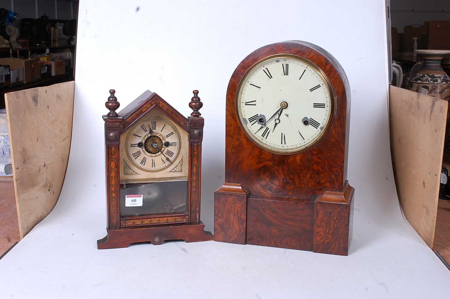 A Victorian walnut cased dome top mantel clock having a circular enamel dial with Roman numerals - Image 2 of 2