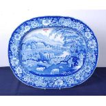 An early 19th century Riley blue and white printed meat plate, in the Girl Musician pattern, circa