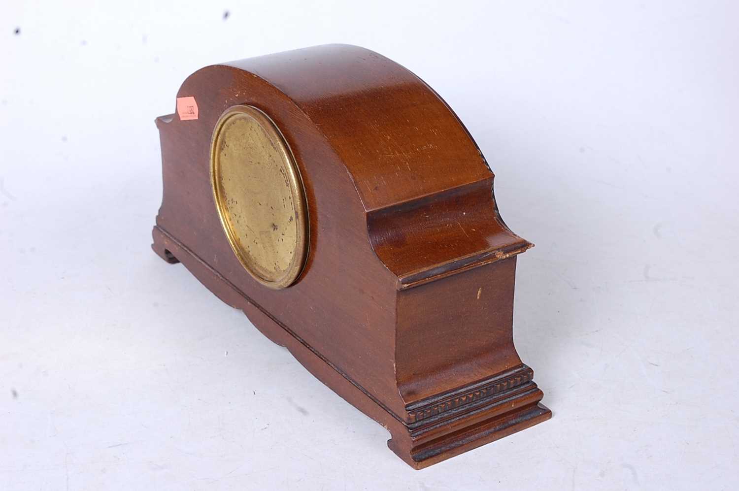 A 1920s mahogany cased mantel clock, having engine turned dial with Arabic numerals and French - Image 2 of 2