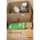 A box of mixed effects to include Royal Albert teawares, sundry drinking glasses, a Nambu-lite model