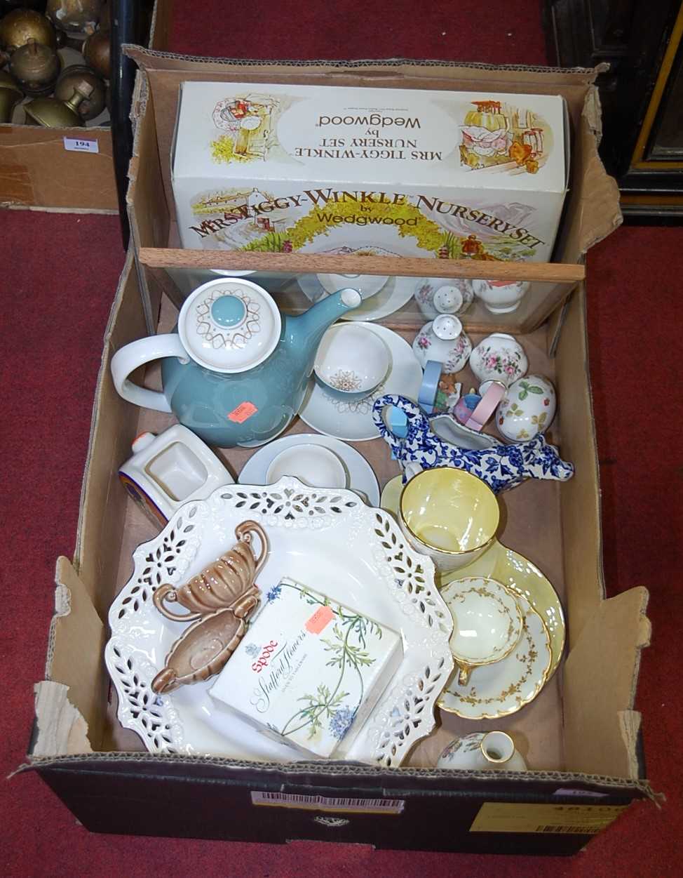 A collection of miscellaneous items, to include a boxed Mrs Tiggiwinkle's Nursery set by Wedgwood,