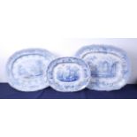 A Victorian blue and white printed meat plate, in the Spanish Beauties pattern, w.40cm; together