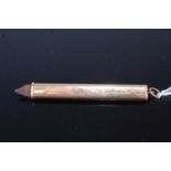 A Leuchars 9ct gold cased propelling pencil sleeve, gross weight 7.2g, 7.5cm