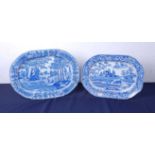 An early 19th century Thomas Mayer blue and white printed meat plate, decorated with cattle in a