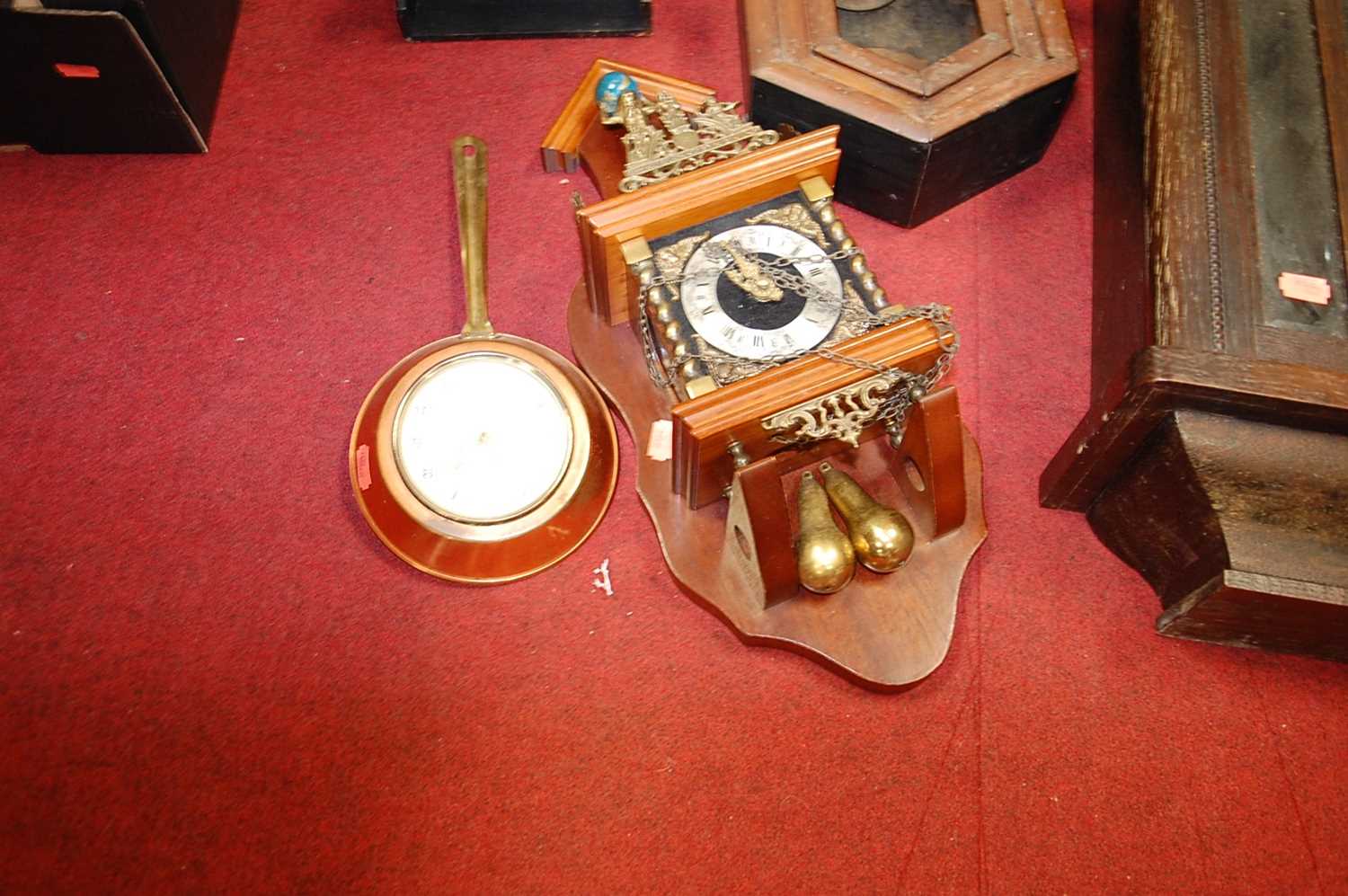 A 1930s oak cased wall clock; together with a droptrunk wall clock; and two others (4) - Image 2 of 3